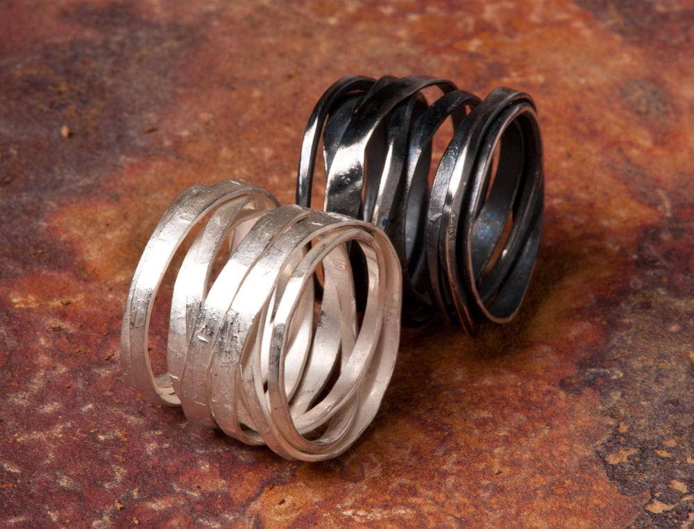 Wrapped silver and gold rings