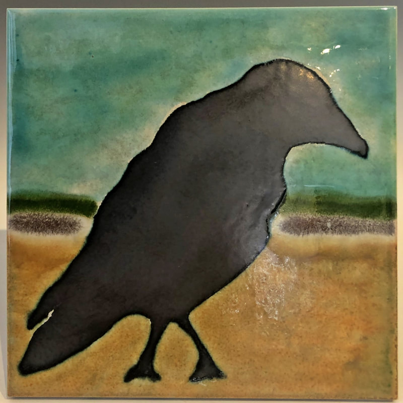 Tile featuring black crow